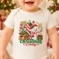 personalized baby first Christmas bodysuit with candy cane snowman baby bodysuit front view