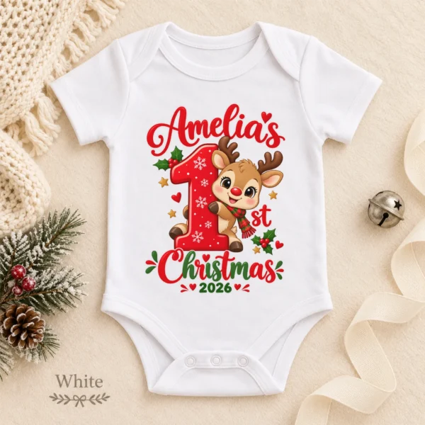 Personalized Baby First Christmas Bodysuit with Name and Year — alternate product mockup personalized baby first christmas bodysuit with name and year baby bodysuit color options