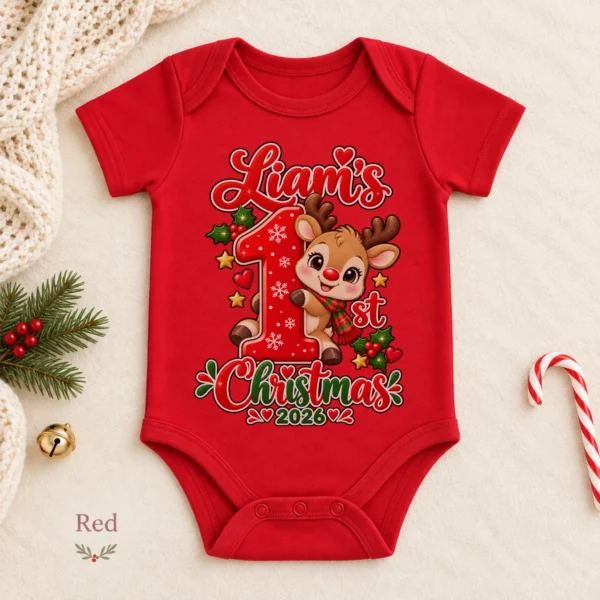 Personalized Baby First Christmas Bodysuit with Name and Year — alternate product mockup personalized baby first christmas bodysuit with name and year baby bodysuit color options