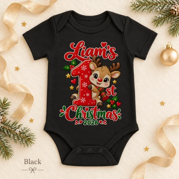 Personalized Baby First Christmas Bodysuit with Name and Year — alternate product mockup personalized baby first christmas bodysuit with name and year baby bodysuit color options