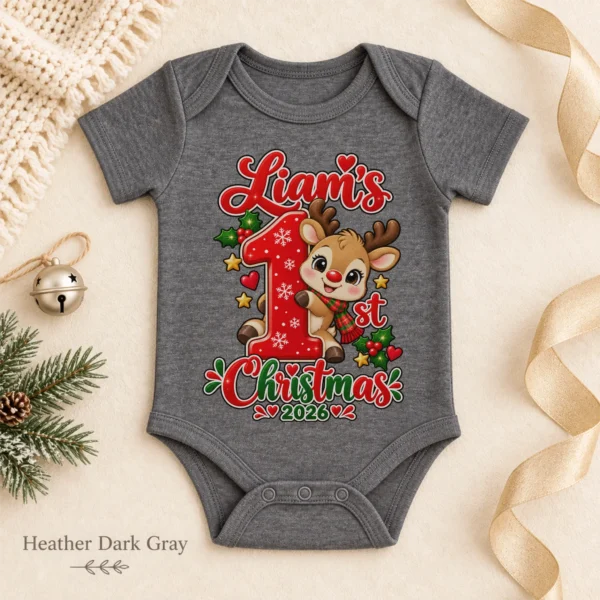 Personalized Baby First Christmas Bodysuit with Name and Year — alternate product mockup personalized baby first christmas bodysuit with name and year baby bodysuit color options