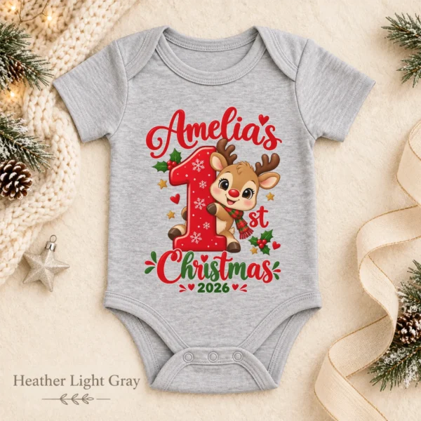 Personalized Baby First Christmas Bodysuit with Name and Year — alternate product mockup personalized baby first christmas bodysuit with name and year baby bodysuit color options