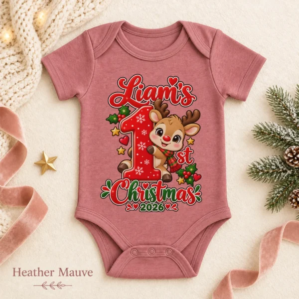 Personalized Baby First Christmas Bodysuit with Name and Year — alternate product mockup personalized baby first christmas bodysuit with name and year baby bodysuit color options