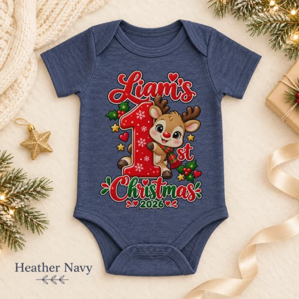 Personalized Baby First Christmas Bodysuit with Name and Year — alternate product mockup personalized baby first christmas bodysuit with name and year baby bodysuit color options