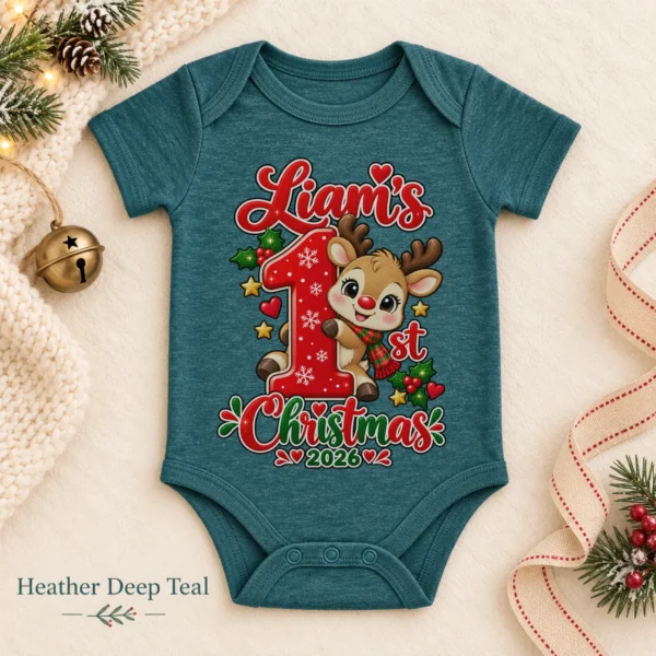 Personalized Baby First Christmas Bodysuit with Name and Year — alternate product mockup personalized baby first christmas bodysuit with name and year baby bodysuit color options
