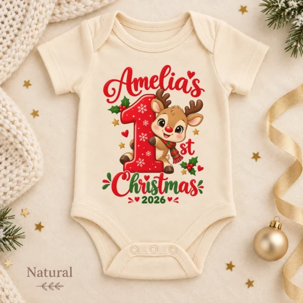 Personalized Baby First Christmas Bodysuit with Name and Year — alternate product mockup personalized baby first christmas bodysuit with name and year baby bodysuit color options