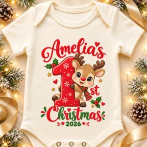personalized baby first christmas bodysuit with name and year baby bodysuit