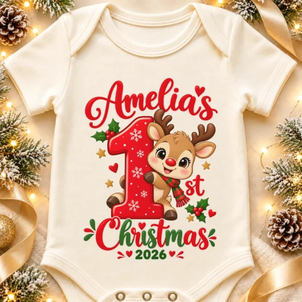 personalized baby first christmas bodysuit with name and year baby bodysuit