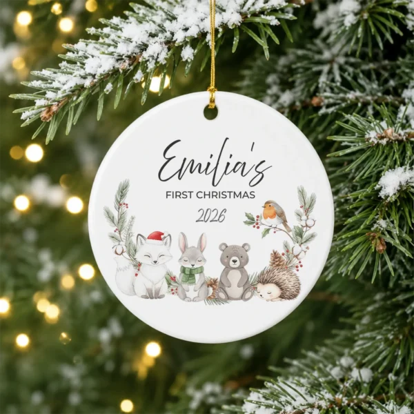 Personalized Baby Name Christmas Ornament with Woodland Animals — alternate product mockup personalized baby name Christmas ornament with woodland animals product image product detail