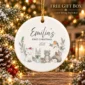 personalized baby name Christmas ornament with woodland animals product image close-up detail