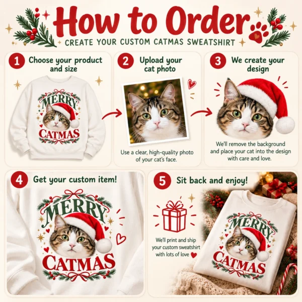 Personalized Cat Christmas Sweatshirt, Custom Pet Photo Catmas Shirt — product mockup Personalized Cat Christmas Sweatshirt t-shirt front view