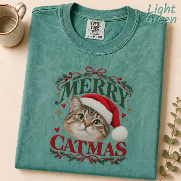Personalized Cat Christmas Sweatshirt, Custom Pet Photo Catmas Shirt — alternate product mockup Personalized Cat Christmas Sweatshirt t-shirt product photo