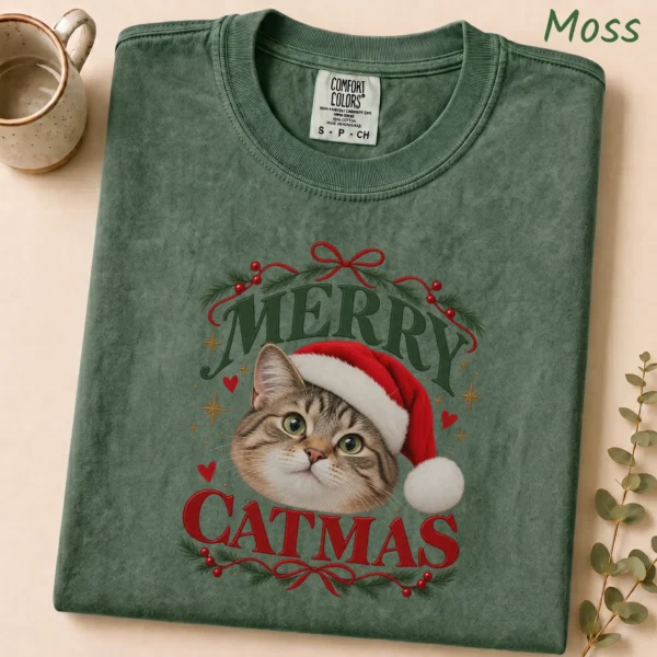 Personalized Cat Christmas Sweatshirt, Custom Pet Photo Catmas Shirt — alternate product mockup Personalized Cat Christmas Sweatshirt t-shirt product detail