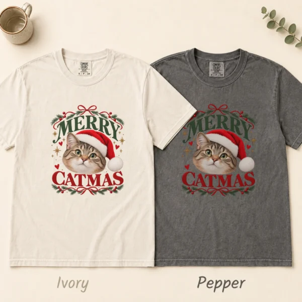 Personalized Cat Christmas Sweatshirt, Custom Pet Photo Catmas Shirt — alternate product mockup Personalized Cat Christmas Sweatshirt t-shirt color options