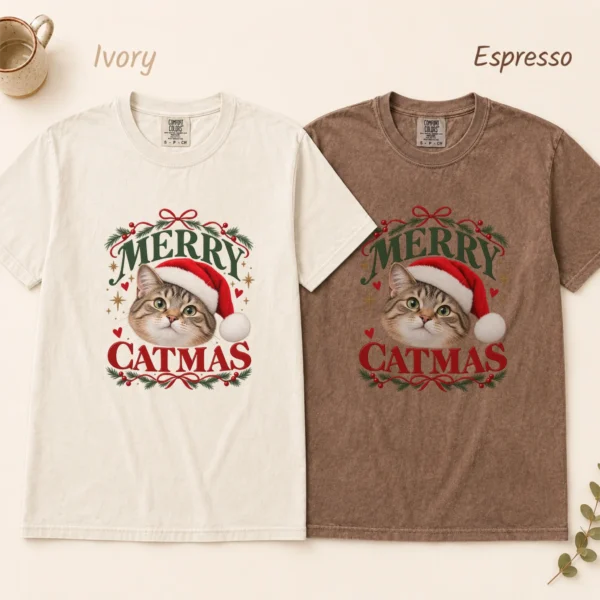 Personalized Cat Christmas Sweatshirt, Custom Pet Photo Catmas Shirt — alternate product mockup Personalized Cat Christmas Sweatshirt t-shirt color options