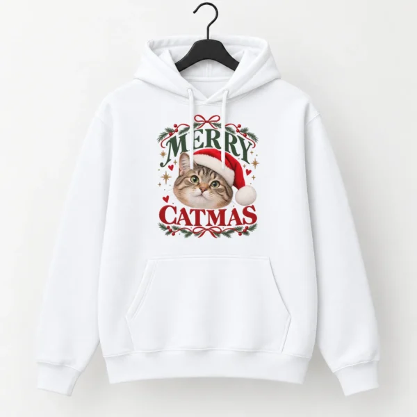 Personalized Cat Christmas Sweatshirt, Custom Pet Photo Catmas Shirt — alternate product mockup Personalized Cat Christmas Sweatshirt t-shirt mockup view