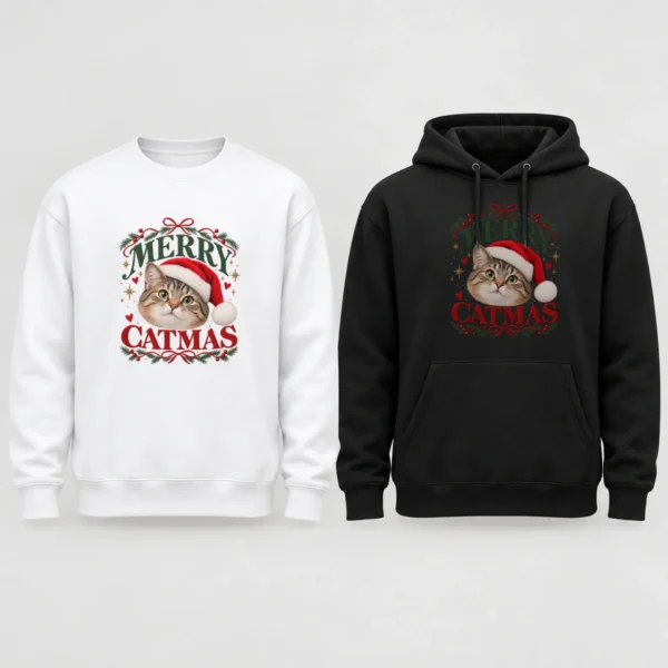 Personalized Cat Christmas Sweatshirt, Custom Pet Photo Catmas Shirt — alternate product mockup Personalized Cat Christmas Sweatshirt t-shirt lifestyle scene