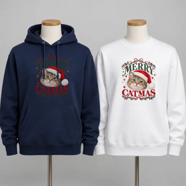 Personalized Cat Christmas Sweatshirt, Custom Pet Photo Catmas Shirt — alternate product mockup Personalized Cat Christmas Sweatshirt t-shirt product photo