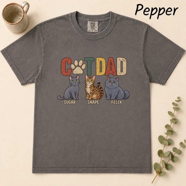 Personalized Cat Dad Shirt, Custom Cat Lover Hoodie & Sweatshirt — alternate product mockup personalized cat dad shirt t-shirt flat lay view
