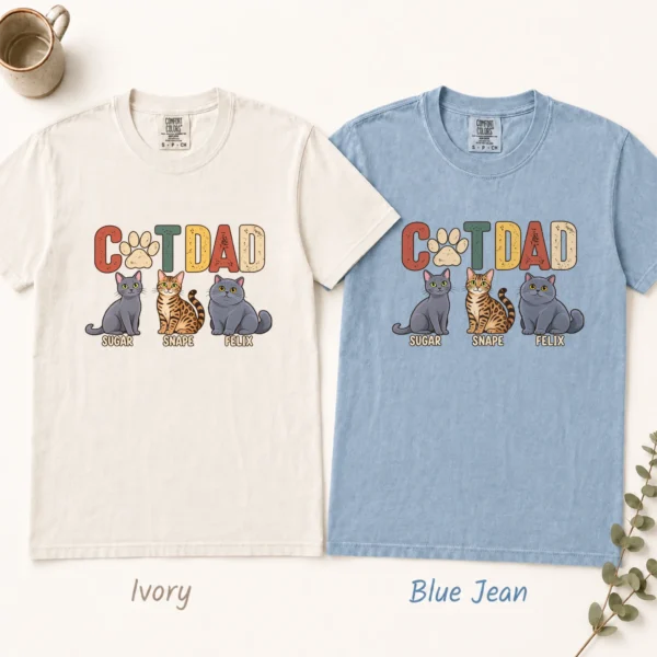 Personalized Cat Dad Shirt, Custom Cat Lover Hoodie & Sweatshirt — alternate product mockup personalized cat dad shirt t-shirt color options