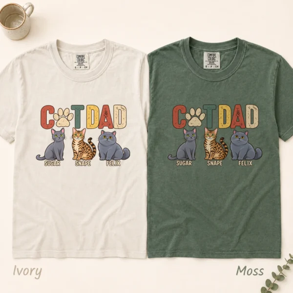 Personalized Cat Dad Shirt, Custom Cat Lover Hoodie & Sweatshirt — alternate product mockup personalized cat dad shirt t-shirt color options