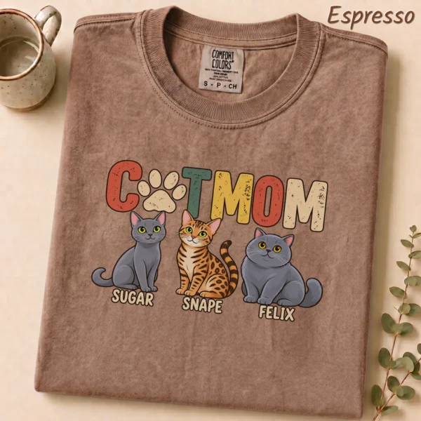 Personalized Cat Mom Shirt, Custom Cat Lover Hoodie & Sweatshirt — alternate product mockup personalized cat mom shirt t-shirt lifestyle scene