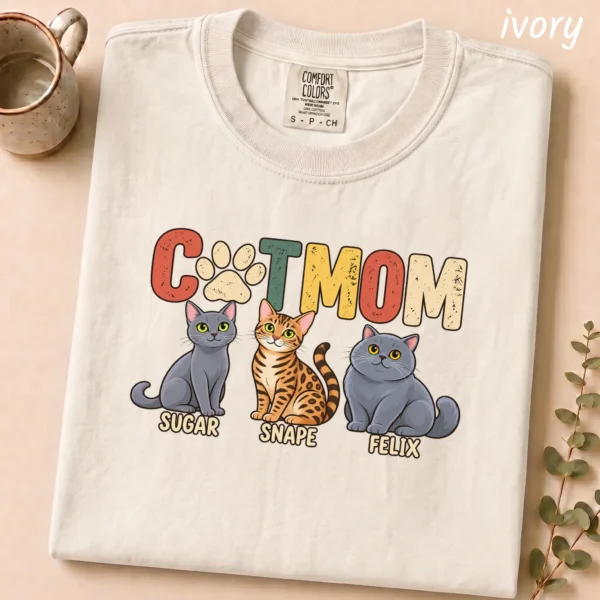 Personalized Cat Mom Shirt, Custom Cat Lover Hoodie & Sweatshirt — alternate product mockup personalized cat mom shirt t-shirt close-up detail