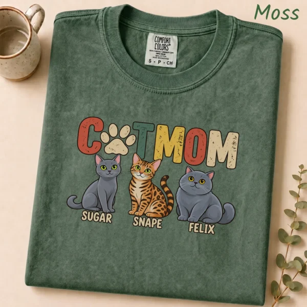 Personalized Cat Mom Shirt, Custom Cat Lover Hoodie & Sweatshirt — alternate product mockup personalized cat mom shirt t-shirt styled product photo