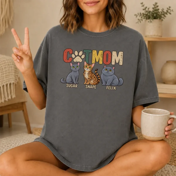 Personalized Cat Mom Shirt, Custom Cat Lover Hoodie & Sweatshirt — lifestyle mockup personalized cat mom shirt t-shirt lifestyle scene