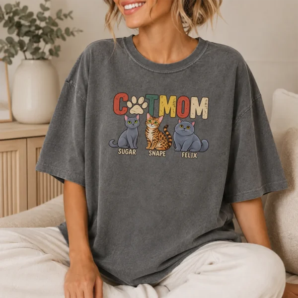 Personalized Cat Mom Shirt, Custom Cat Lover Hoodie & Sweatshirt — lifestyle mockup personalized cat mom shirt t-shirt lifestyle scene