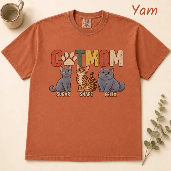 Personalized Cat Mom Shirt, Custom Cat Lover Hoodie & Sweatshirt — alternate product mockup personalized cat mom shirt t-shirt flat lay view