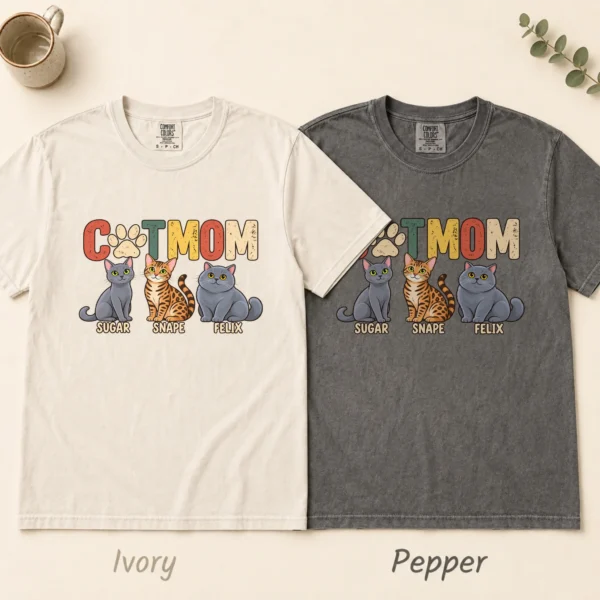 Personalized Cat Mom Shirt, Custom Cat Lover Hoodie & Sweatshirt — alternate product mockup personalized cat mom shirt t-shirt color options