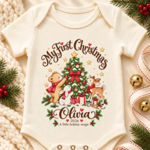 personalized Christmas tree baby bodysuit
