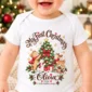 personalized Christmas tree baby bodysuit front view