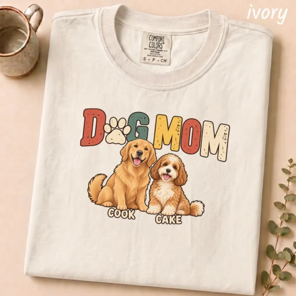 Personalized Dog Mom Shirt, Custom Dog Lover Hoodie & Sweatshirt — alternate product mockup personalized dog mom shirt t-shirt close-up detail