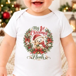 personalized first Christmas baby bodysuit