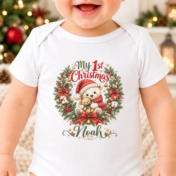personalized first Christmas baby bodysuit