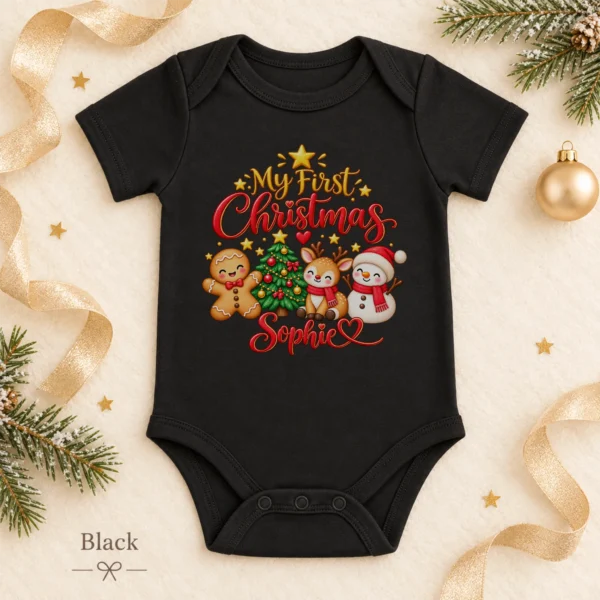 Personalized First Christmas Baby Bodysuit with Reindeer and Snowman — alternate product mockup personalized first Christmas baby bodysuit color options