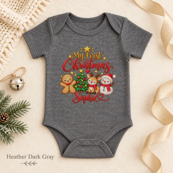Personalized First Christmas Baby Bodysuit with Reindeer and Snowman — alternate product mockup personalized first Christmas baby bodysuit color options