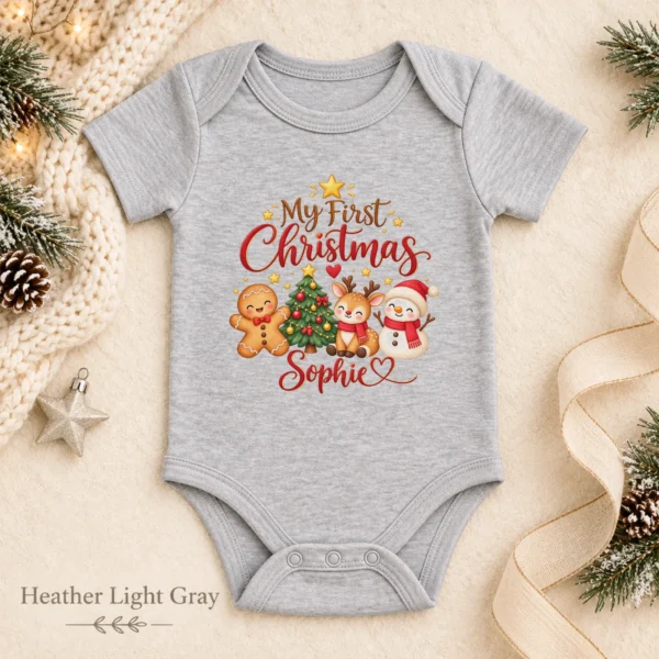 Personalized First Christmas Baby Bodysuit with Reindeer and Snowman — alternate product mockup personalized first Christmas baby bodysuit color options