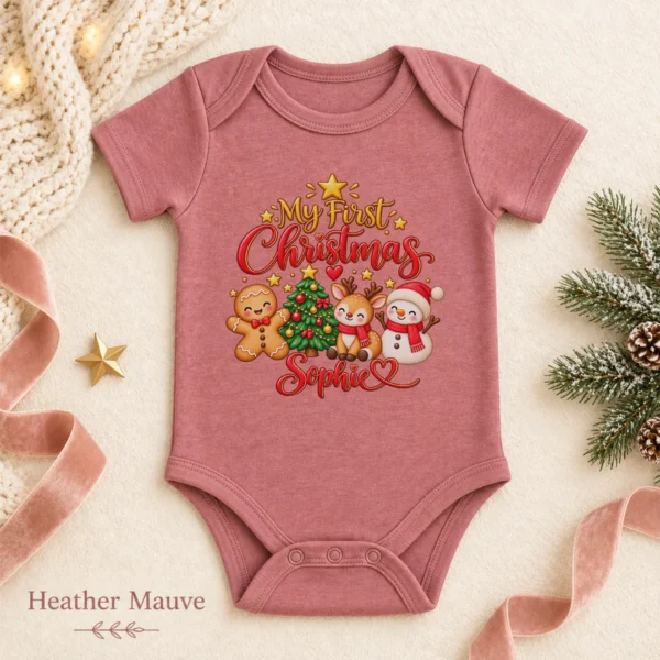Personalized First Christmas Baby Bodysuit with Reindeer and Snowman — alternate product mockup personalized first Christmas baby bodysuit color options