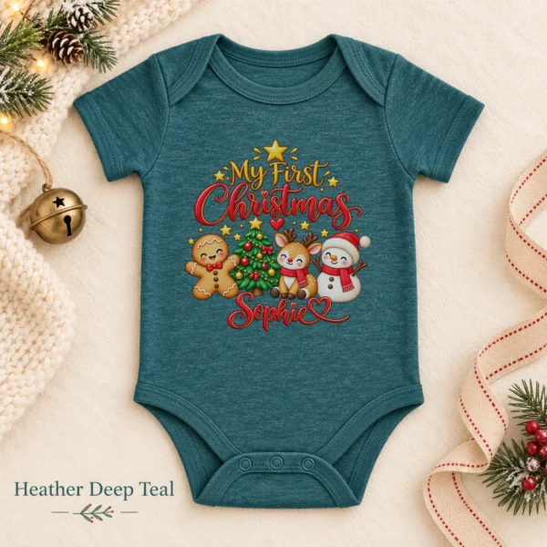 Personalized First Christmas Baby Bodysuit with Reindeer and Snowman — alternate product mockup personalized first Christmas baby bodysuit color options