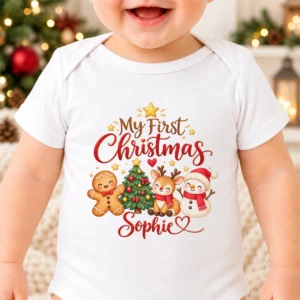 personalized first Christmas baby bodysuit