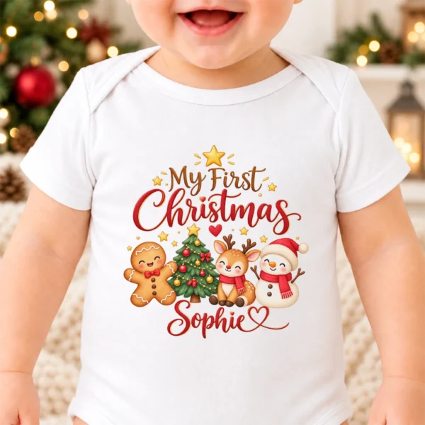 personalized first Christmas baby bodysuit