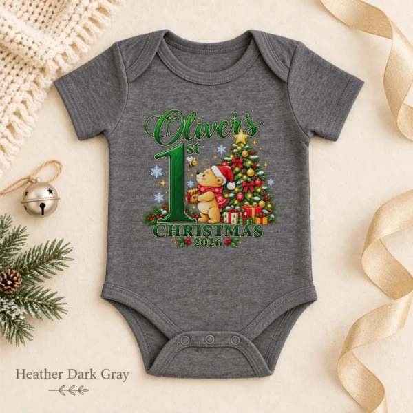 Teddy Bear First Christmas Baby Bodysuit with Custom Name and Year — alternate product mockup personalized first Christmas teddy bear baby bodysuit color options