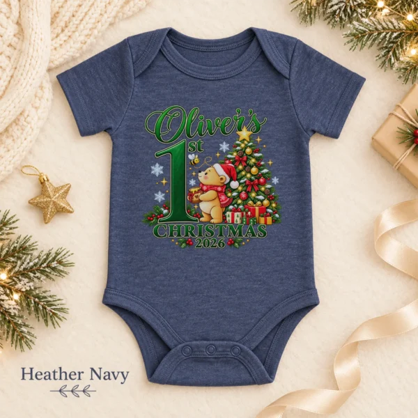 Teddy Bear First Christmas Baby Bodysuit with Custom Name and Year — alternate product mockup personalized first Christmas teddy bear baby bodysuit color options