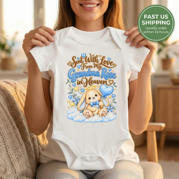 Personalized Grandma in Heaven Memorial Baby Bodysuit — baby bodysuit mockup personalized grandma in heaven memorial baby bodysuit product photo