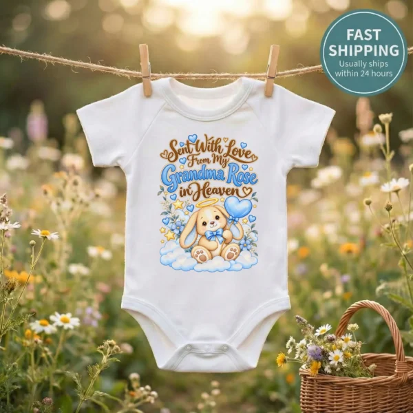 Personalized Grandma in Heaven Memorial Baby Bodysuit — baby bodysuit mockup personalized grandma in heaven memorial baby bodysuit mockup view
