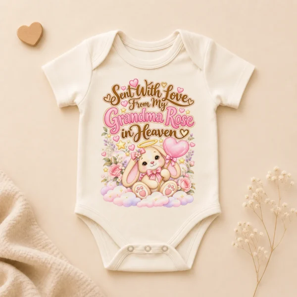 Personalized Grandma in Heaven Memorial Baby Bodysuit — alternate product mockup personalized grandma in heaven memorial baby bodysuit product photo