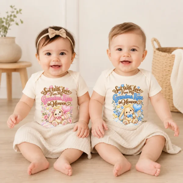 Personalized Grandma in Heaven Memorial Baby Bodysuit — baby bodysuit mockup personalized grandma in heaven memorial baby bodysuit model mockup